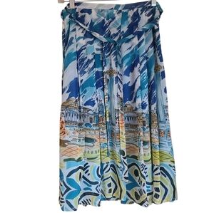 vintage mirasol trafalgar square print midi skirt blue yellow size L